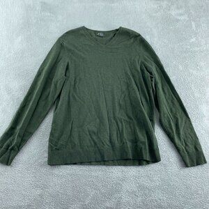 Eddie Bauer Mens Green Cotton Cashmere V-Neck Sweater L Tall 3507